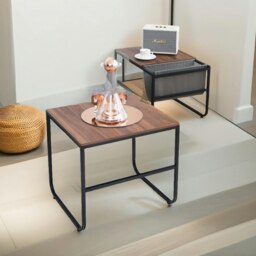 Rackhams Set Of 2 Nest Of Stackable Side Tables Rustic Brown - thumbnail 2
