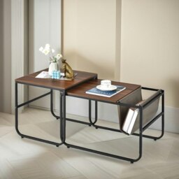 Rackhams Set Of 2 Nest Of Stackable Side Tables Rustic Brown - thumbnail 1