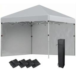 Rackhams 3x3 M Pop Up Gazebo Party Tent, 2 Sidewalls, Weight Bags Light Grey - thumbnail 2