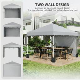 Rackhams 3x3 M Pop Up Gazebo Party Tent, 2 Sidewalls, Weight Bags Light Grey - thumbnail 4