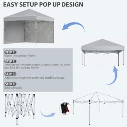 Rackhams 3x3 M Pop Up Gazebo Party Tent, 2 Sidewalls, Weight Bags Light Grey - thumbnail 5
