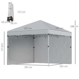 Rackhams 3x3 M Pop Up Gazebo Party Tent, 2 Sidewalls, Weight Bags Light Grey - thumbnail 3