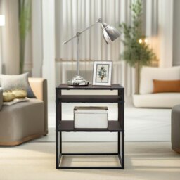 Rackhams Industrial Square Side Table With Open Storage Dark Walnut - thumbnail 5