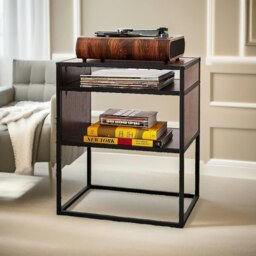 Rackhams Industrial Square Side Table With Open Storage Dark Walnut - thumbnail 2