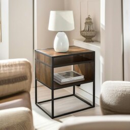 Rackhams Industrial Square Side Table With Open Storage Dark Walnut - thumbnail 6