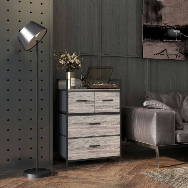 Rackhams Bedroom Chest of Drawers 4 Drawer Dresser w/ Shelf, Black - Grey Wood Effect - 4 - image 1