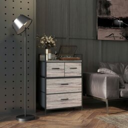 Rackhams Bedroom Chest of Drawers 4 Drawer Dresser w/ Shelf, Black - Grey Wood Effect - 4