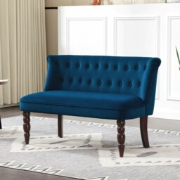 Rackhams Velvet-Feel Two-Seat Lounger Sofa with Wood Frame, Dark Blue - Charcoal grey - thumbnail 3