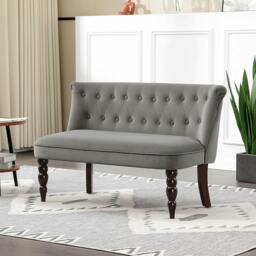 Rackhams Velvet-Feel Two-Seat Lounger Sofa with Wood Frame, Dark Blue - Charcoal grey