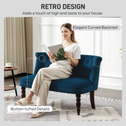 Rackhams Velvet-Feel Two-Seat Lounger Sofa with Wood Frame, Dark Blue - Charcoal grey - thumbnail 5