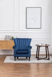 Rackhams WineRed/Blue Velvet Wingback Chair Upholstered Armchair - Blue - thumbnail 1