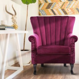 Rackhams WineRed/Blue Velvet Wingback Chair Upholstered Armchair - Blue - thumbnail 2
