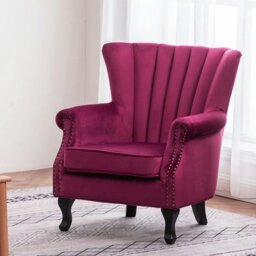Rackhams WineRed/Blue Velvet Wingback Chair Upholstered Armchair - Blue - thumbnail 4