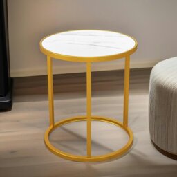 Rackhams Set Of 2 Faux Marble Round Bedside Nightstand Table Gold - thumbnail 2