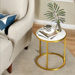 Rackhams Set Of 2 Faux Marble Round Bedside Nightstand Table Gold - thumbnail 4