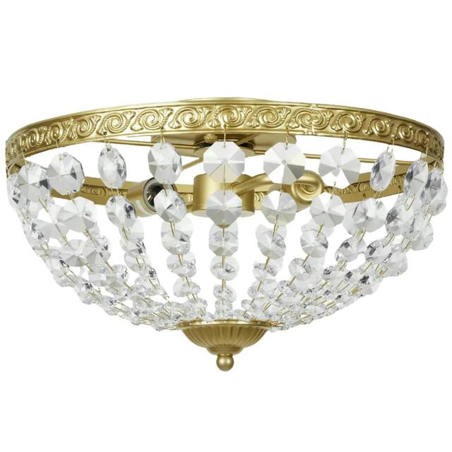 Rackhams Crystal Chandelier Ceiling Light with 168 Octagonal Beads, Vintage 2-Light Flush Mount Ceiling Light, Gold Tone