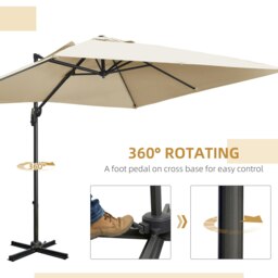 Rackhams 2.7 x 2.7m Square Overhanging Cantilever Umbrella Parasol with Cross Base, Crank Handle, Tilt, 360° Rotation & Aluminium Frame - Cream White - Grey - 268L x 268W x 250H cm - thumbnail 5