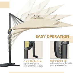Rackhams 2.7 x 2.7m Square Overhanging Cantilever Umbrella Parasol with Cross Base, Crank Handle, Tilt, 360° Rotation & Aluminium Frame - Cream White - Grey - 268L x 268W x 250H cm - thumbnail 4