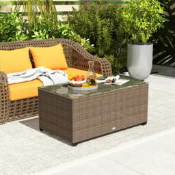 Rackhams Outdoor Coffee Table, Glass Top Rattan Side Table, Brown - Brown - thumbnail 1
