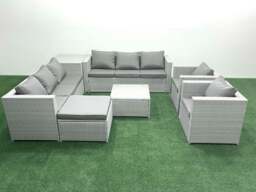 Rackhams Outdoor Rattan Sofa Garden Furniture Set with 2 Armchairs Square Coffee Table Big Footstool Side Table Light Grey Mixed - thumbnail 2
