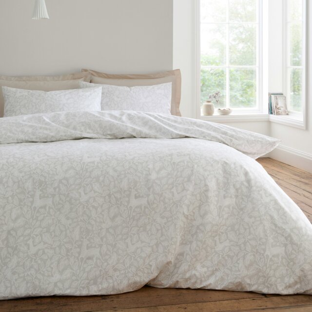 Rackhams Woodland 200 Thread Count Cotton Reversible Duvet Cover Set Natural - Double - Natural - image 1