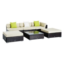 Rackhams 6 Pieces Rattan Furniture Set Conservatory Sofa Deluxe Wicker Garden - White - thumbnail 3