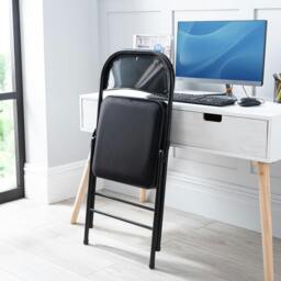 Rackhams Premium Metal Velvet Folding Chair - (4 x Chairs - Black) - thumbnail 6