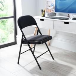 Rackhams Premium Metal Velvet Folding Chair - (4 x Chairs - Black) - thumbnail 5