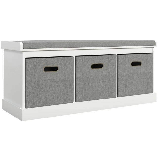 Rackhams Three-Drawer Shoe Storage Bench, with Padded Top Seat - White - image 1