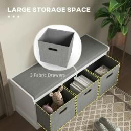Rackhams Three-Drawer Shoe Storage Bench, with Padded Top Seat - White - thumbnail 5