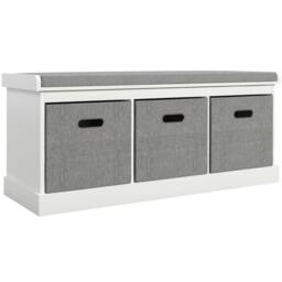 Rackhams Three-Drawer Shoe Storage Bench, with Padded Top Seat - White - thumbnail 1