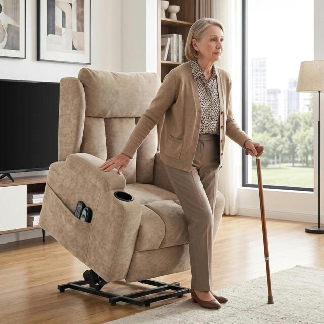 Rackhams Power Recliner Chair w/ Massage and Heat, Electric Lift Chair - Brown - image 1