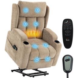 Rackhams Power Recliner Chair w/ Massage and Heat, Electric Lift Chair - Brown - thumbnail 2