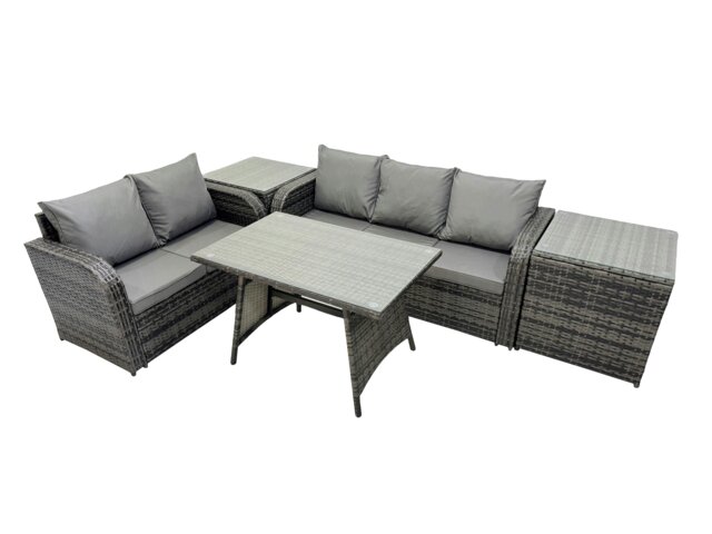 Rackhams Garden Rattan Outdoor Furniture Set 5 Seater with Love Sofa 3 Seater Sofa 2 Side Table Dark Grey - image 1