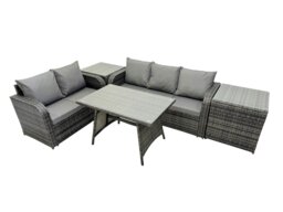 Rackhams Garden Rattan Outdoor Furniture Set 5 Seater with Love Sofa 3 Seater Sofa 2 Side Table Dark Grey - thumbnail 1