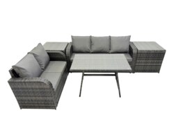 Rackhams Garden Rattan Outdoor Furniture Set 5 Seater with Love Sofa 3 Seater Sofa 2 Side Table Dark Grey - thumbnail 2
