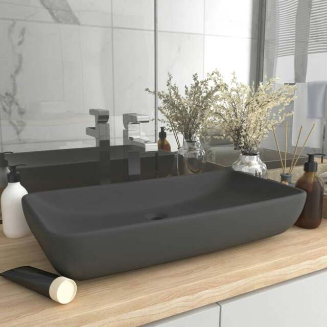 Rackhams Luxury Basin Rectangular Matt Dark Grey 71x38 cm Ceramic