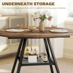 Rackhams Round Dining Table for 4, 100 cm Kitchen Table w/ Shelf, Rustic Brown - Z-shaped - Black painted metal - Black painted metal - thumbnail 5