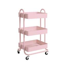Rackhams 3 Tiers Kitchen Trolley Cart Steel Storage Rack Shelf Organiser Pink
