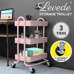 Rackhams 3 Tiers Kitchen Trolley Cart Steel Storage Rack Shelf Organiser Pink - thumbnail 2