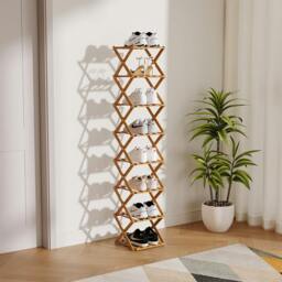 Rackhams 9 Tier Bamboo Folding Shoe Rack Shoe Storage Organiser - Natural - Natural - L - thumbnail 5