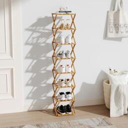 Rackhams 9 Tier Bamboo Folding Shoe Rack Shoe Storage Organiser - Natural - Natural - L - thumbnail 6