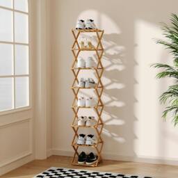 Rackhams 9 Tier Bamboo Folding Shoe Rack Shoe Storage Organiser - Natural - Natural - L - thumbnail 4