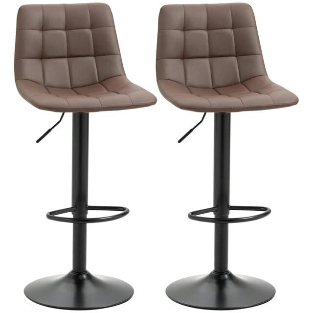 Rackhams Adjustable Bar Stools Set of 2, Swivel PU Leather Upholstered Barstools with Tufted Seat and Back, Breakfast Bar Chairs for Kitchen Counter, Brown - image 1