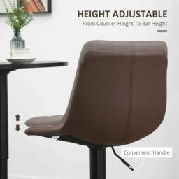 Rackhams Adjustable Bar Stools Set of 2, Swivel PU Leather Upholstered Barstools with Tufted Seat and Back, Breakfast Bar Chairs for Kitchen Counter, Brown - thumbnail 6