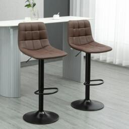 Rackhams Adjustable Bar Stools Set of 2, Swivel PU Leather Upholstered Barstools with Tufted Seat and Back, Breakfast Bar Chairs for Kitchen Counter, Brown - thumbnail 2