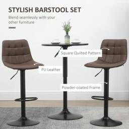 Rackhams Adjustable Bar Stools Set of 2, Swivel PU Leather Upholstered Barstools with Tufted Seat and Back, Breakfast Bar Chairs for Kitchen Counter, Brown - thumbnail 5