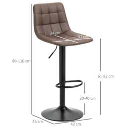 Rackhams Adjustable Bar Stools Set of 2, Swivel PU Leather Upholstered Barstools with Tufted Seat and Back, Breakfast Bar Chairs for Kitchen Counter, Brown - thumbnail 3