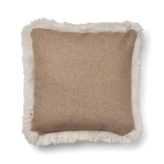 Rackhams Long-Wool Sheepskin Cushion - 52x52 cm - Beige/Linen - image 1
