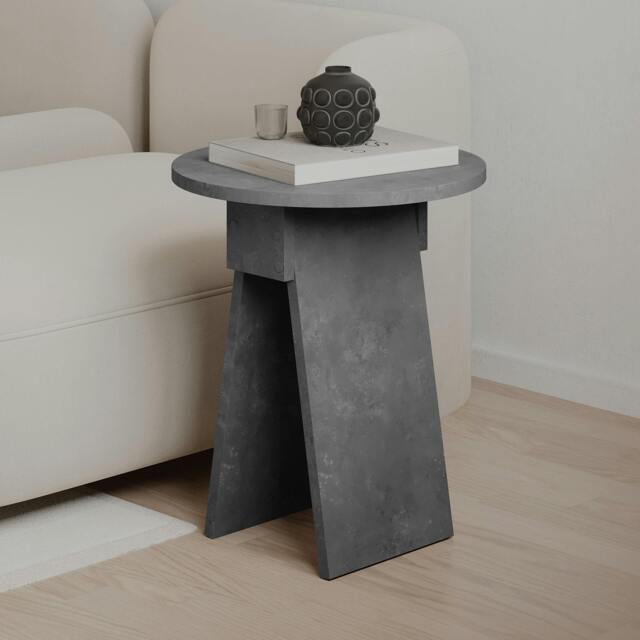 Rackhams Modern Chen Side Table Round Shape Particle Board 2 Legs Coffee Table 42(W)x42(D)x50(H) cm - Retro Grey - image 1